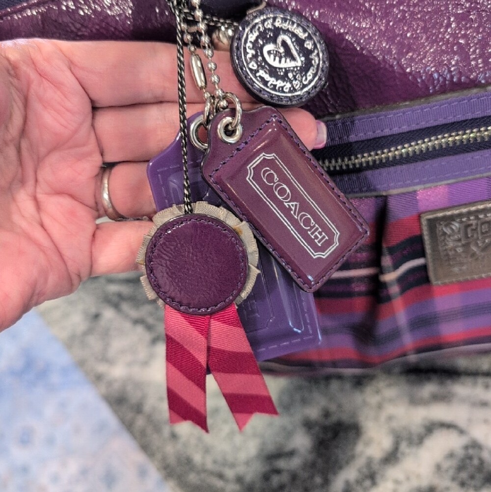 Coach Poppy Large Purple Plaid Tartan Glam Bag w/Matching Wristlet - RARE - Picture 3 of 15